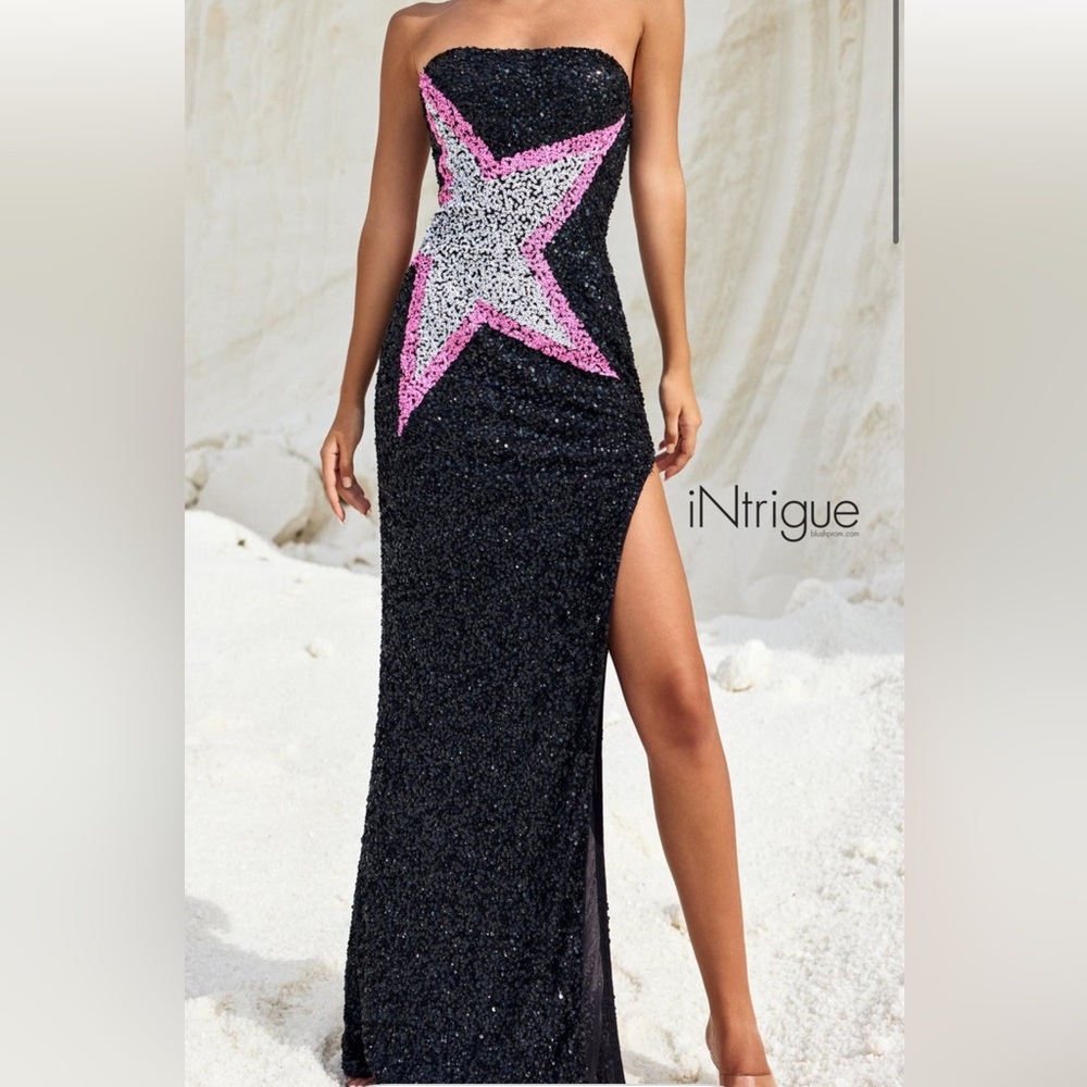 Intrigue by Blush Black Sequin Strapless Dress Pink Star 91012 Prom
